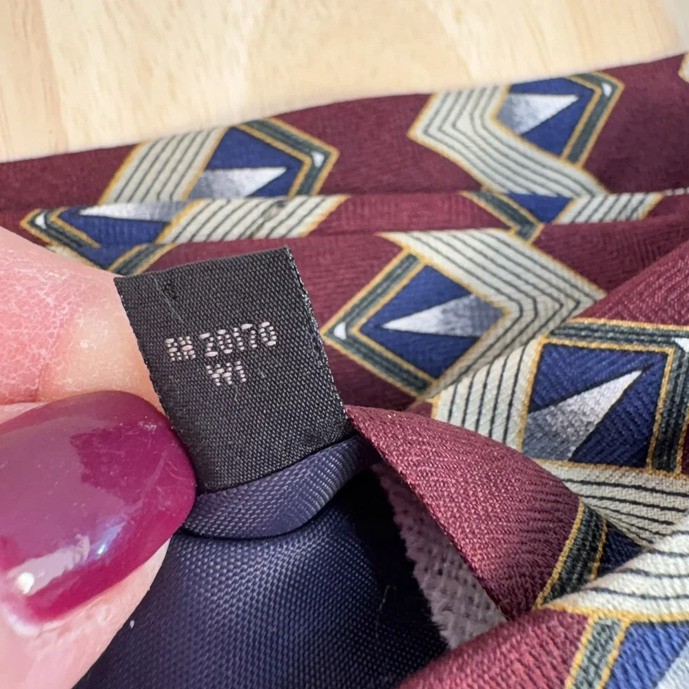 Joseph A Bank Men's Burgundy Navy Geometric Woven Silk Tie One Size